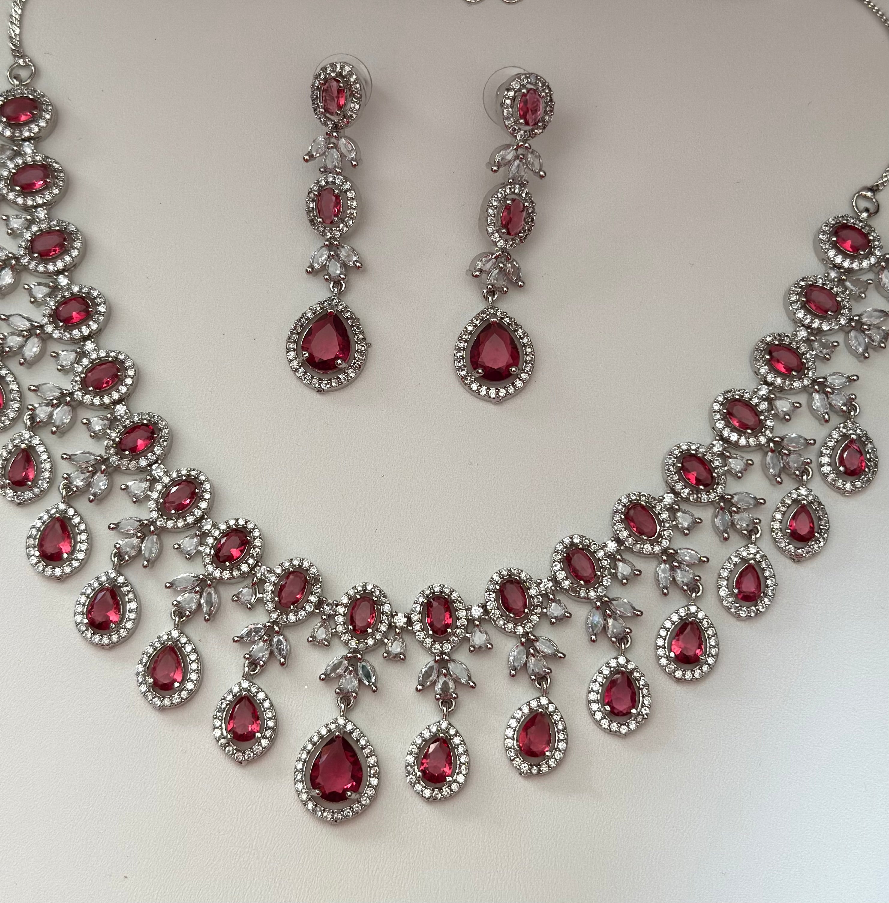 Aisha - Elegant Ruby/ Red Cubic Zirconia Necklace Set – Sparkling Bridal & Party Wear Jewellery