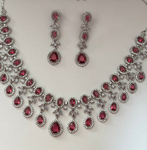 Aisha - Elegant Ruby/ Red Cubic Zirconia Necklace Set – Sparkling Bridal & Party Wear Jewellery