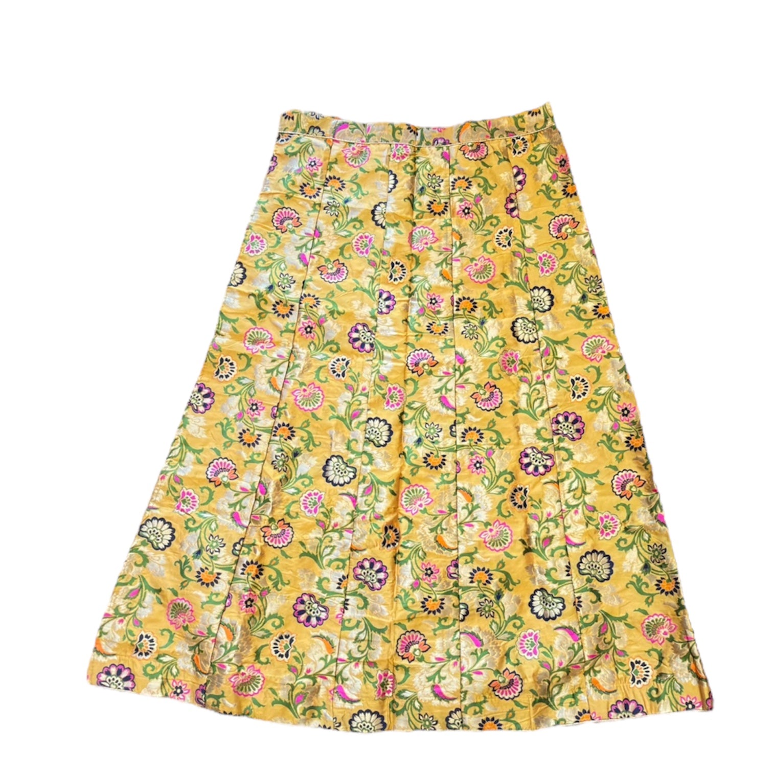 Yellow Banarasi Silk Skirt with Floral Brocade Weaving – Traditional Ethnic Wear