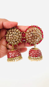 Polki Kundan Handpainted Meenakari Jhumka Earrings with Pearls | Traditional Ethnic Jewelry