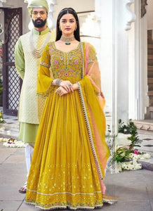 Partywear Gown with Embroidery & Mirror Work | Elegant Festive Wear