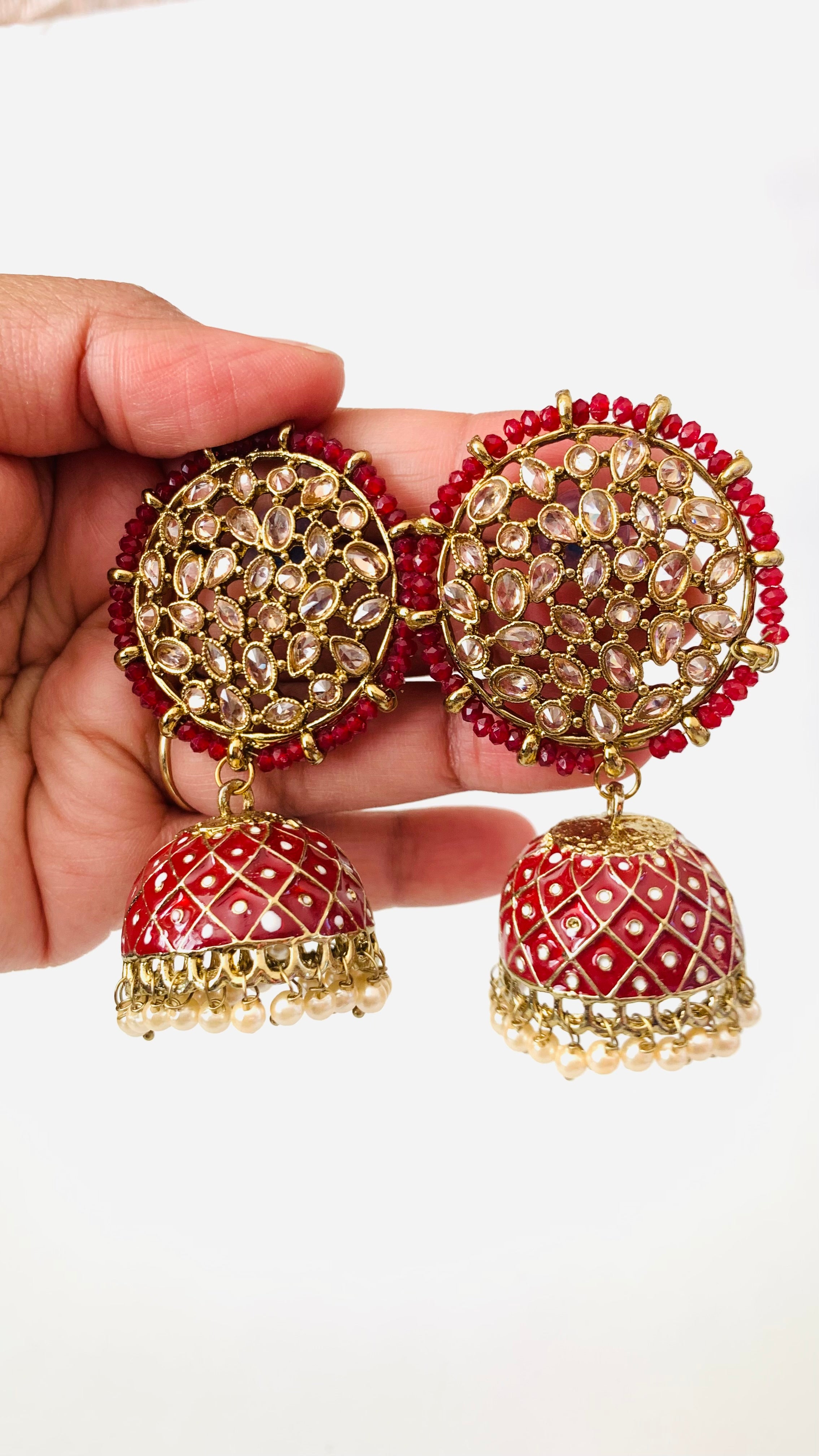 Polki Kundan Handpainted Meenakari Jhumka Earrings with Pearls | Traditional Ethnic Jewelry