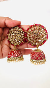 Polki Kundan Handpainted Meenakari Jhumka Earrings with Pearls | Traditional Ethnic Jewelry