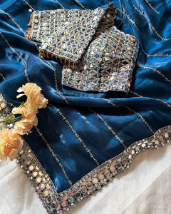 Designer  Mirror Work Saree with Heavy Embroidered Blouse | Party Wear & Wedding Saree