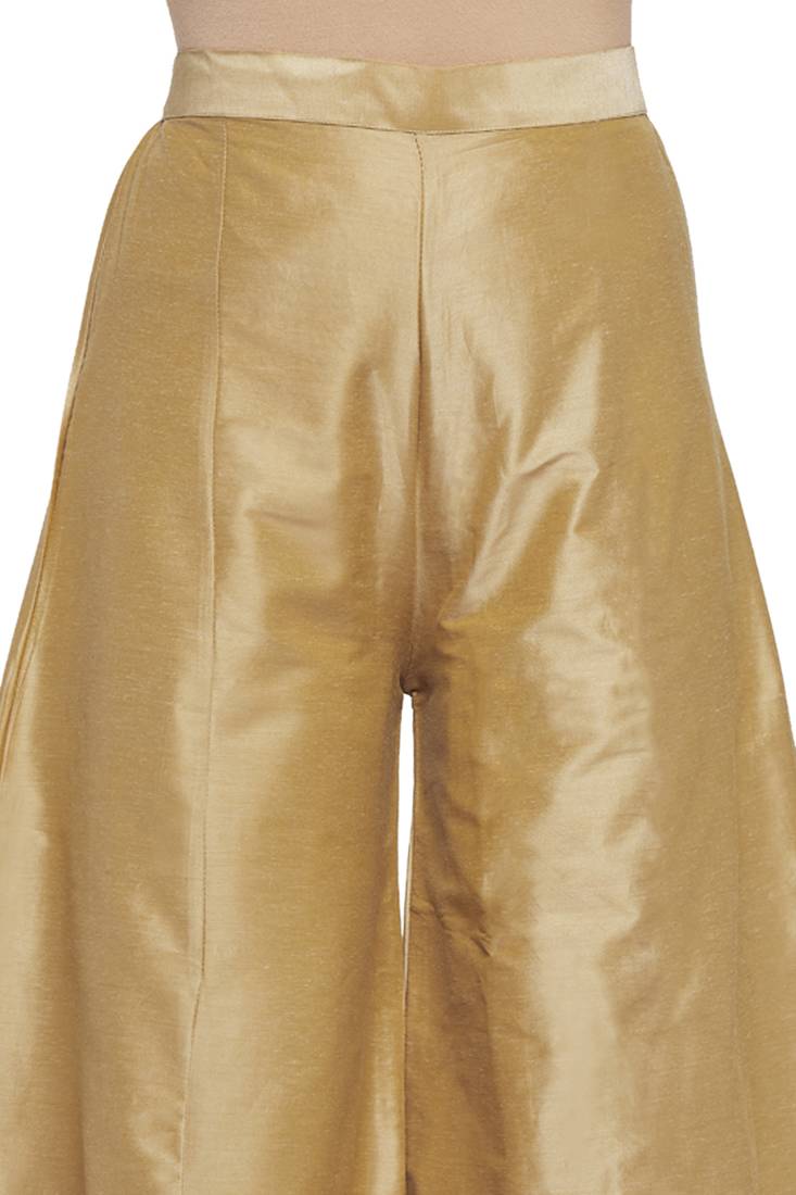 Elegant Golden Silk Palazzo Pants for Women | Festive & Party Wear Bottoms