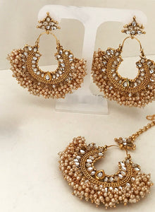 ✨ Kundan & Cluster Moti Chandbali Earrings with Tikka Set ✨