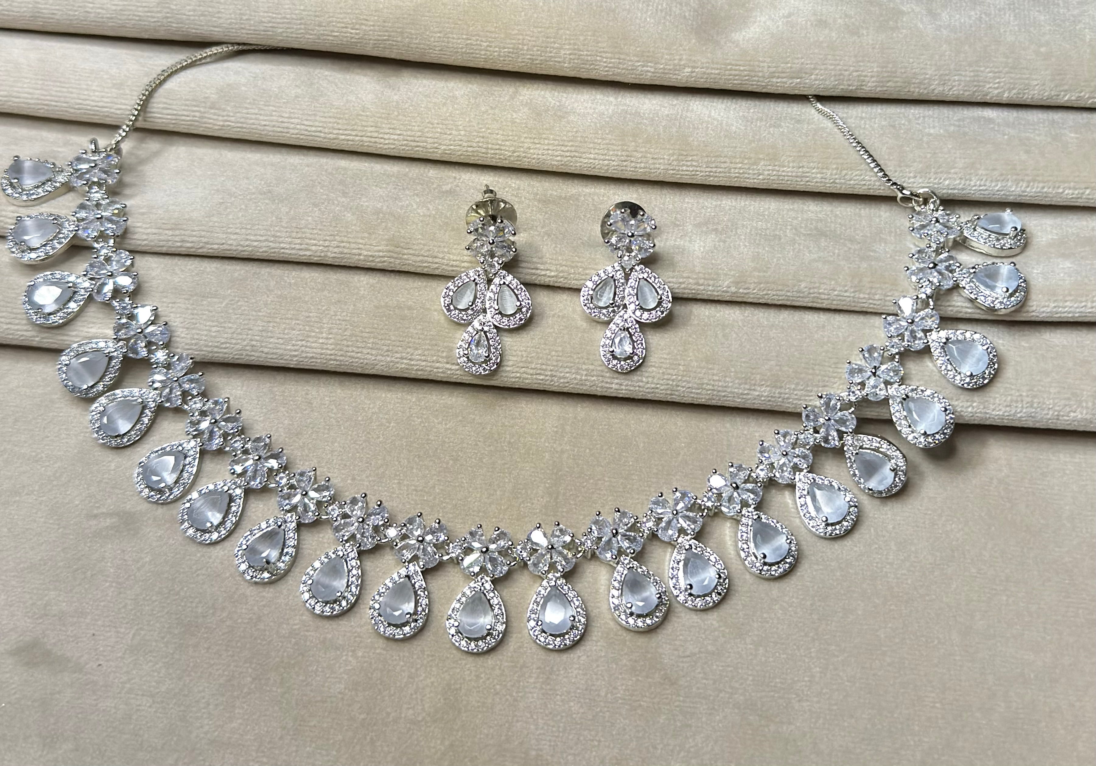 Vidya - Elegant grey Cubic Zirconia Necklace Set – Sparkling Bridal & Party Wear Jewellery
