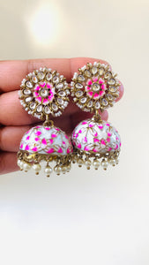 Kundan Pearl Handpainted Meenakari Jhumka Earrings | Traditional Ethnic Jewelry