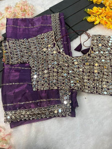 Designer  Mirror Work Saree with Heavy Embroidered Blouse | Party Wear & Wedding Saree