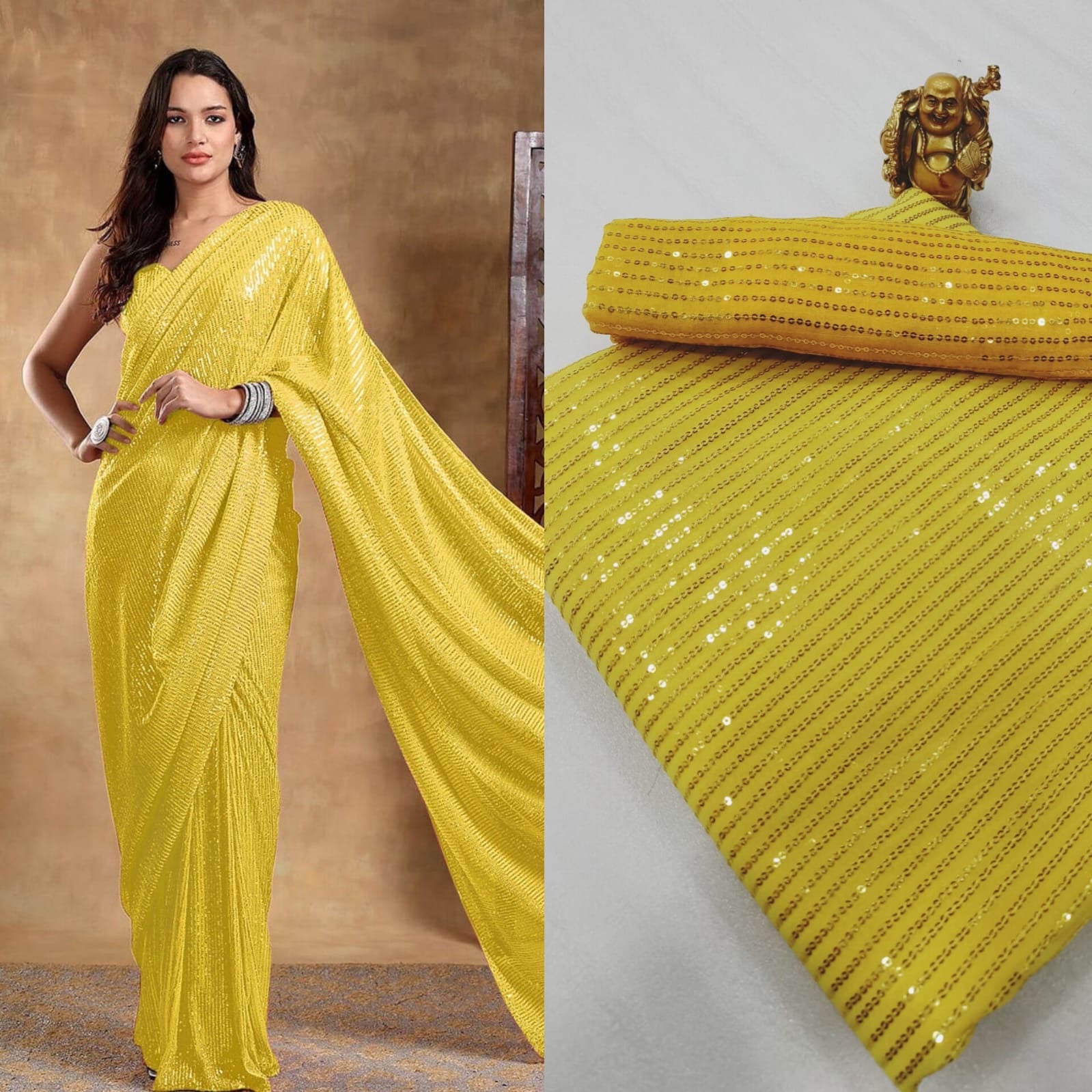 Elegant Sequins Saree with Unstitched Blouse Piece