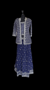Navy Blue Georgette Embroidered Lehenga Set with Mirror and Thread Work Jacket – Festive & Wedding Wear