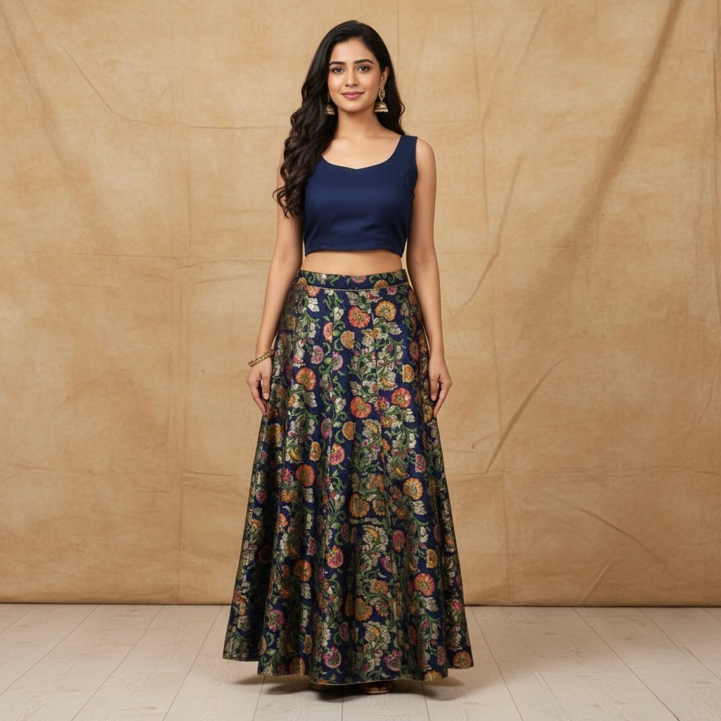 Banarasi Silk Skirt with Floral Brocade Weaving – Traditional Ethnic Wear