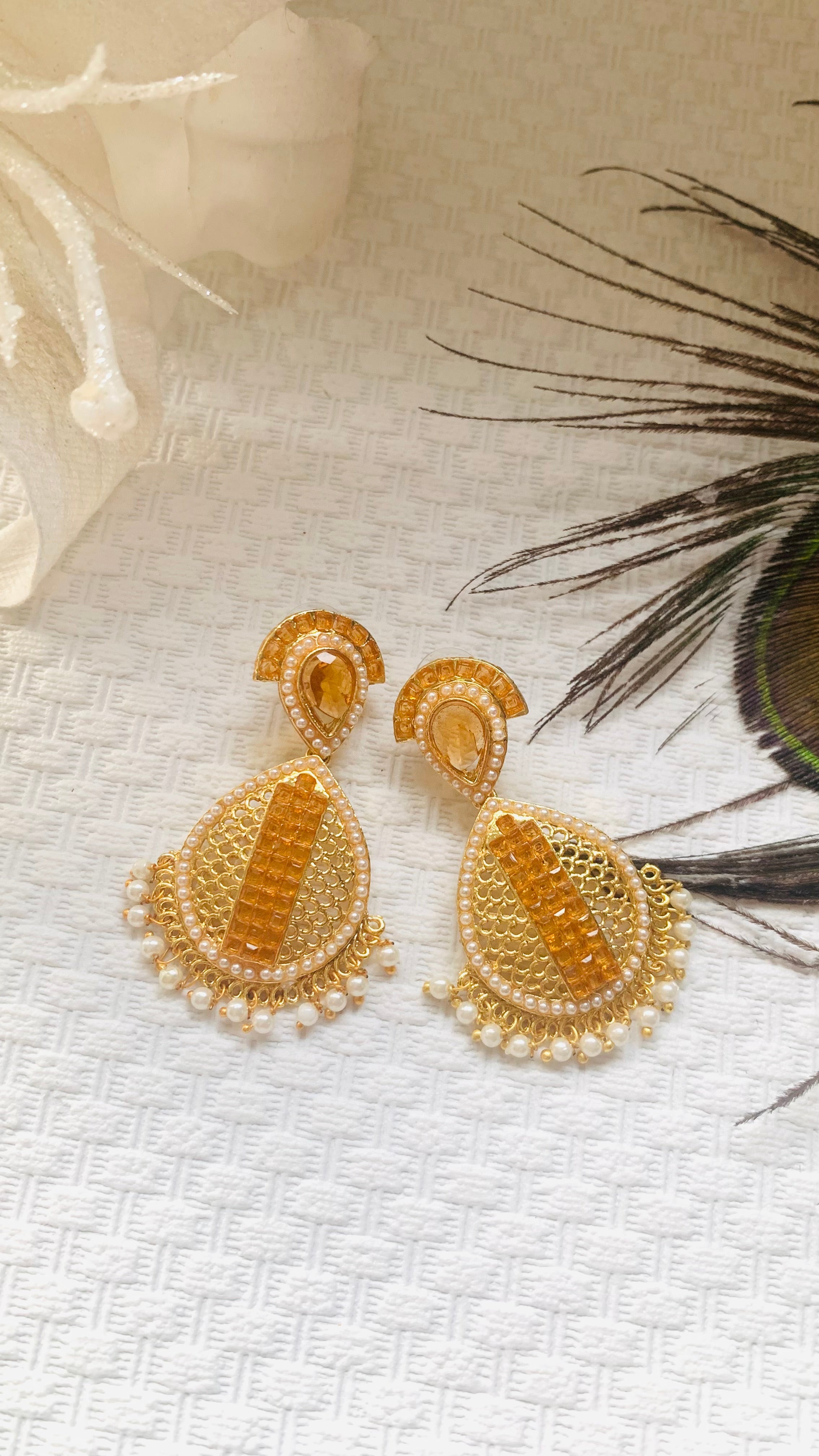 Orange moti earrings