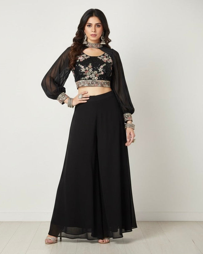 Indo western Sharara with blouse and jacket sleeves