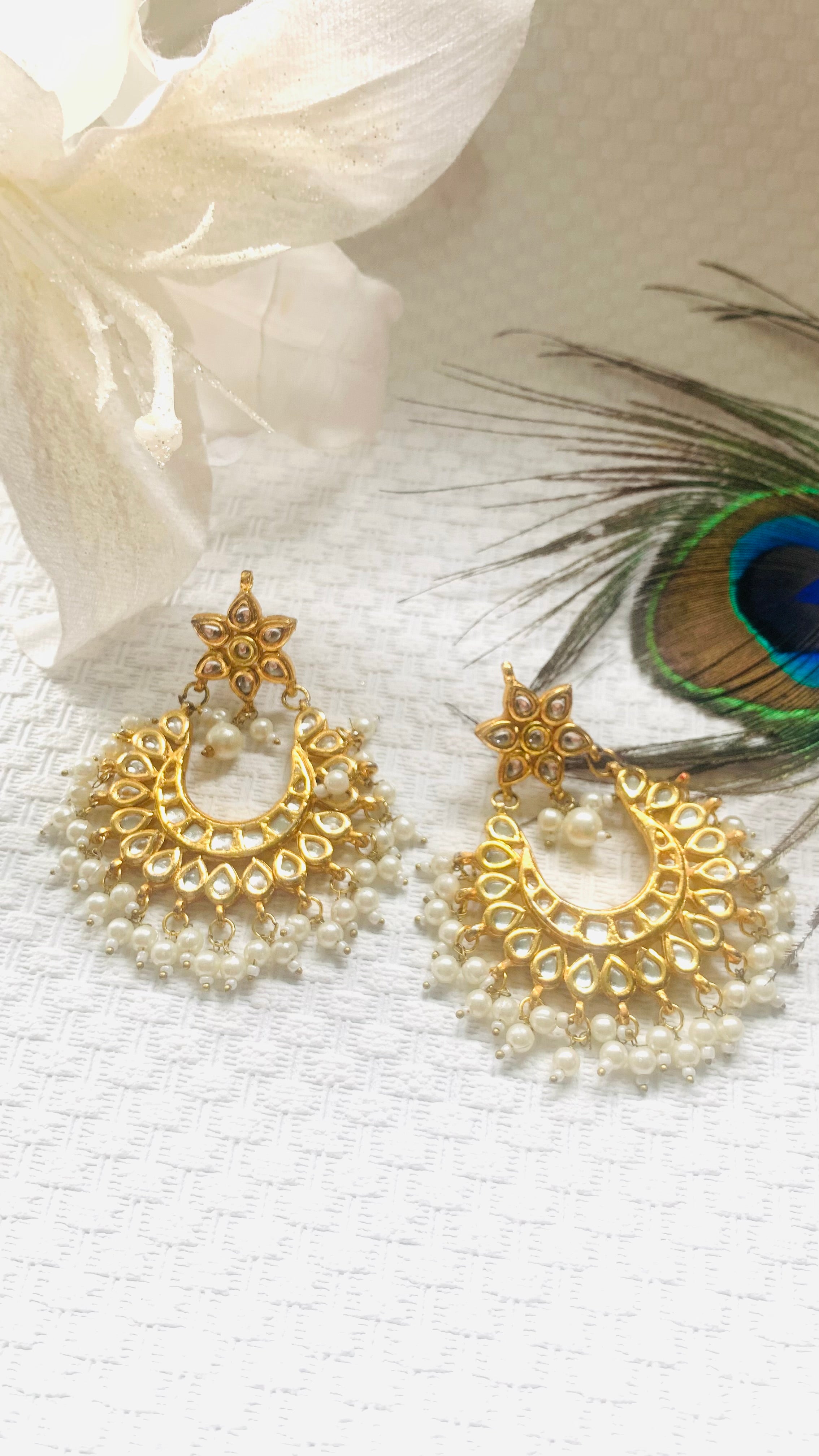 ✨ Kundan Pearl Chandbali Earrings ✨