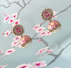 Kundan Pearl Handpainted Meenakari Jhumka Earrings | Traditional Ethnic Jewelry