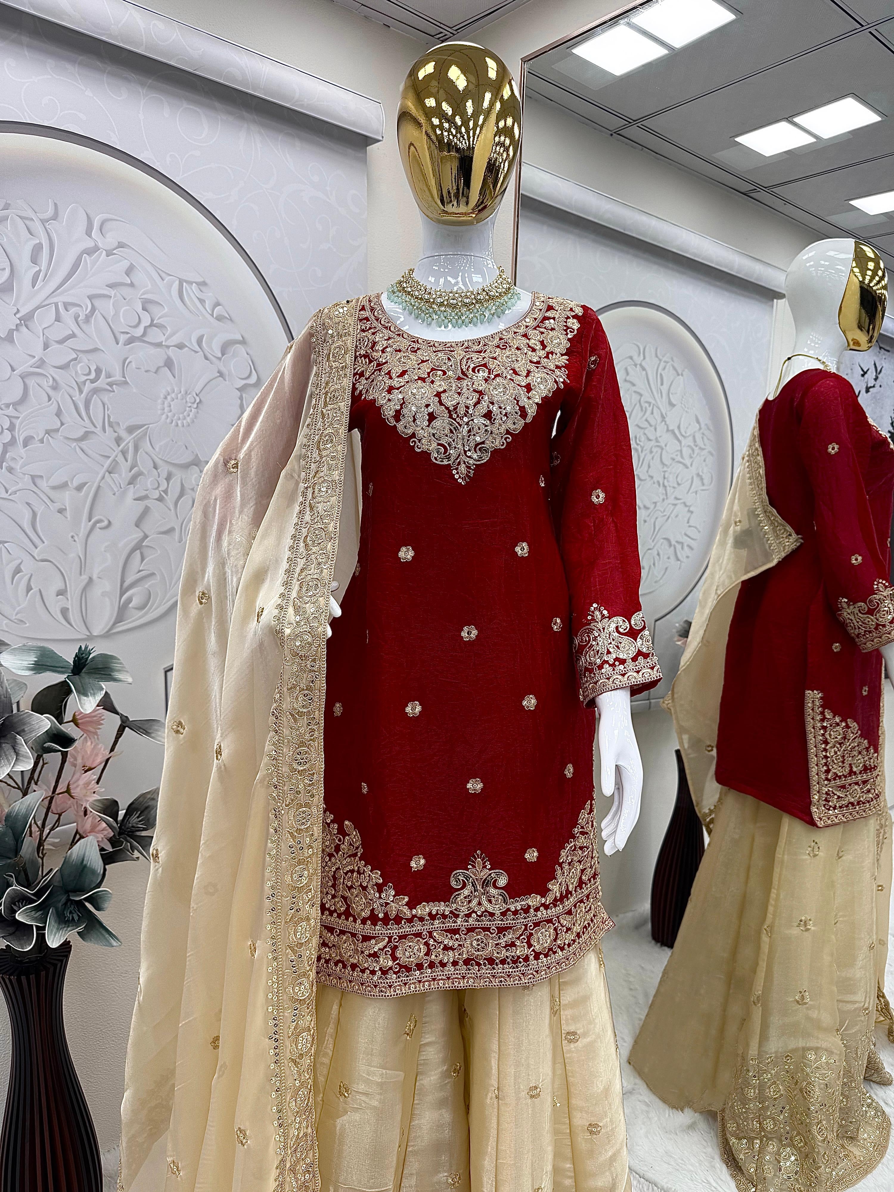 Partywear sharara suit with dupatta