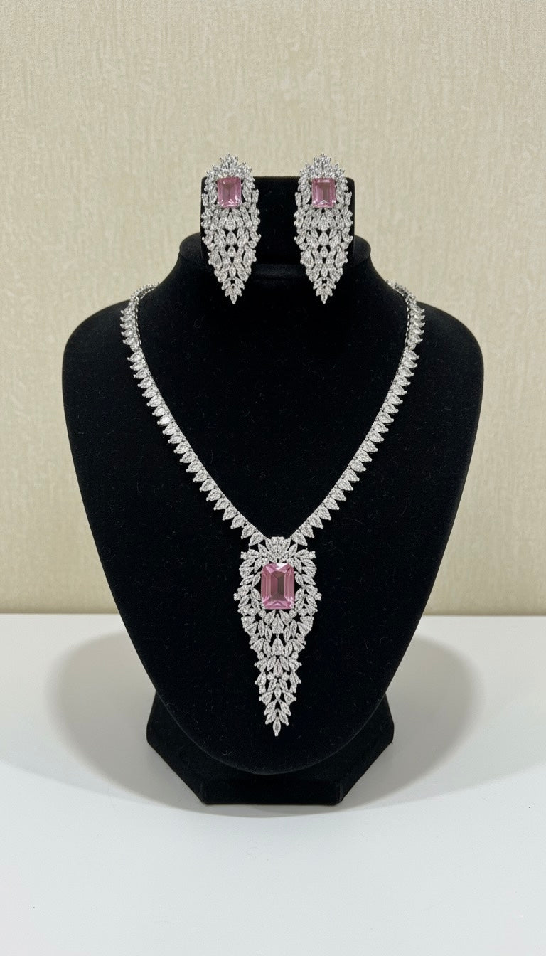 The 'Blush Cascade' American Diamond & Pink Gemstone Set