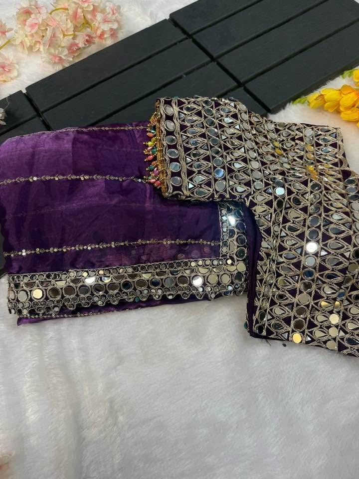 Designer  Mirror Work Saree with Heavy Embroidered Blouse | Party Wear & Wedding Saree