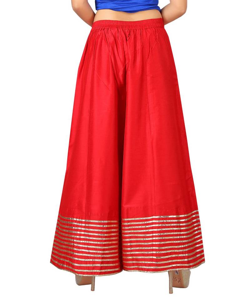 Elegant Red Silk Palazzo Pants for Women | Festive & Party Wear Bottoms