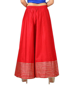 Elegant Red Silk Palazzo Pants for Women | Festive & Party Wear Bottoms
