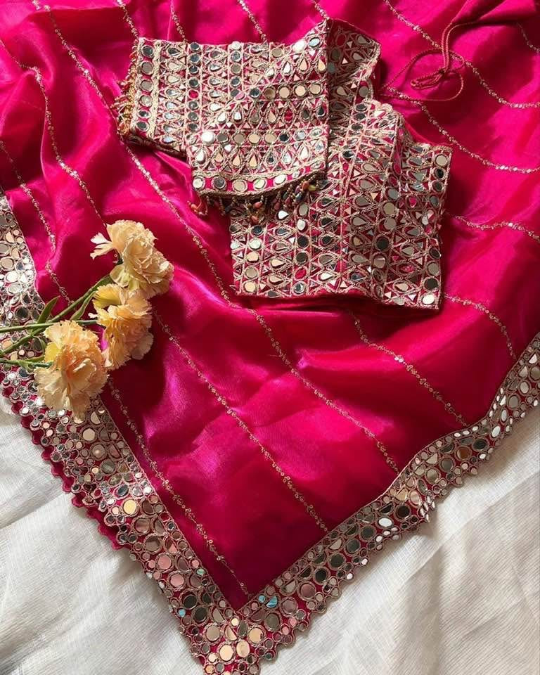 Designer  Mirror Work Saree with Heavy Embroidered Blouse | Party Wear & Wedding Saree