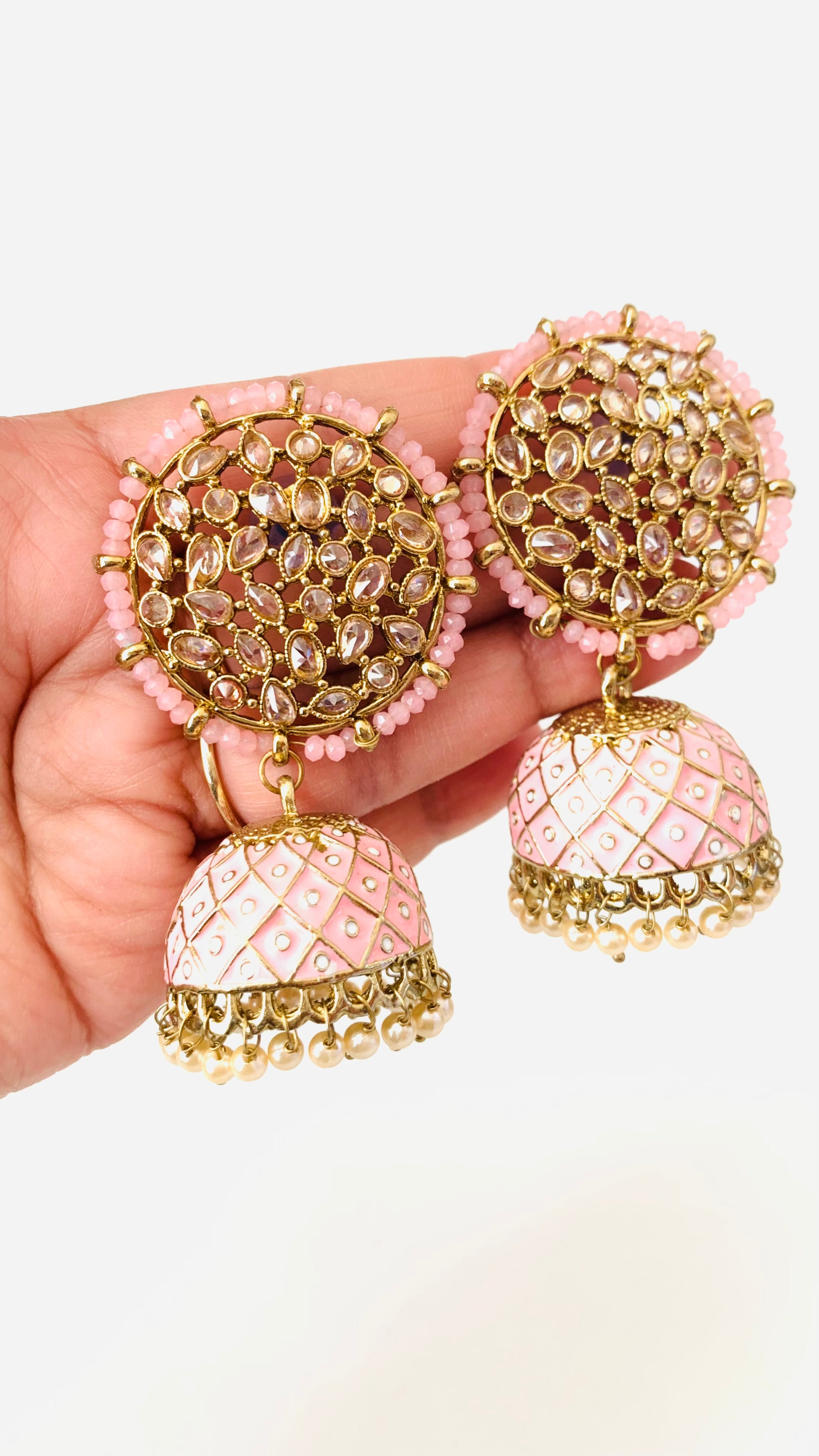 Polki Kundan Handpainted Meenakari Jhumka Earrings with Pearls | Traditional Ethnic Jewelry