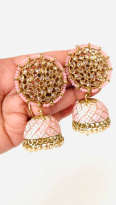 Polki Kundan Handpainted Meenakari Jhumka Earrings with Pearls | Traditional Ethnic Jewelry