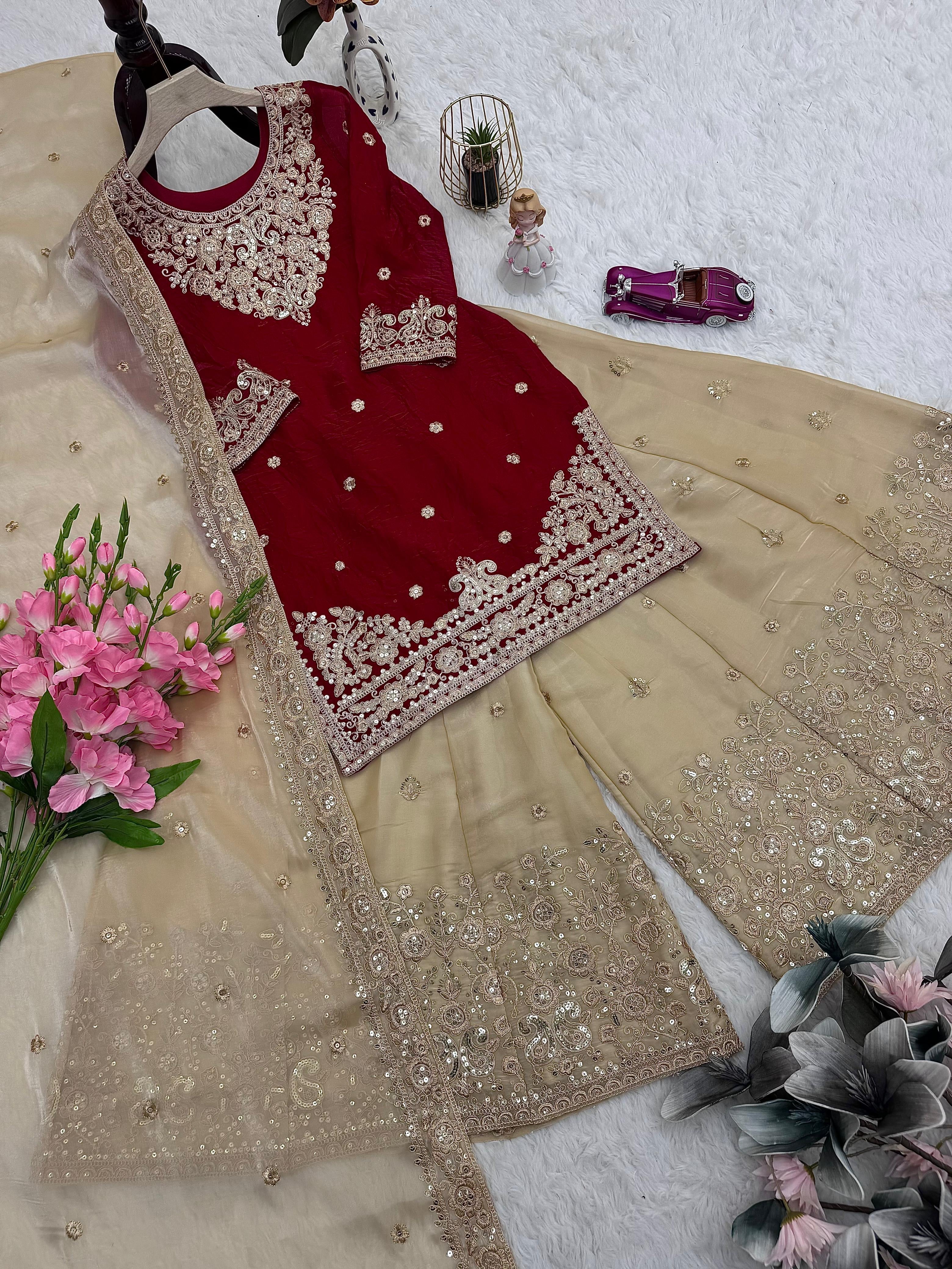 Partywear sharara suit with dupatta