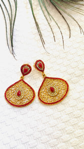 Red jali and stone Elegant earrings