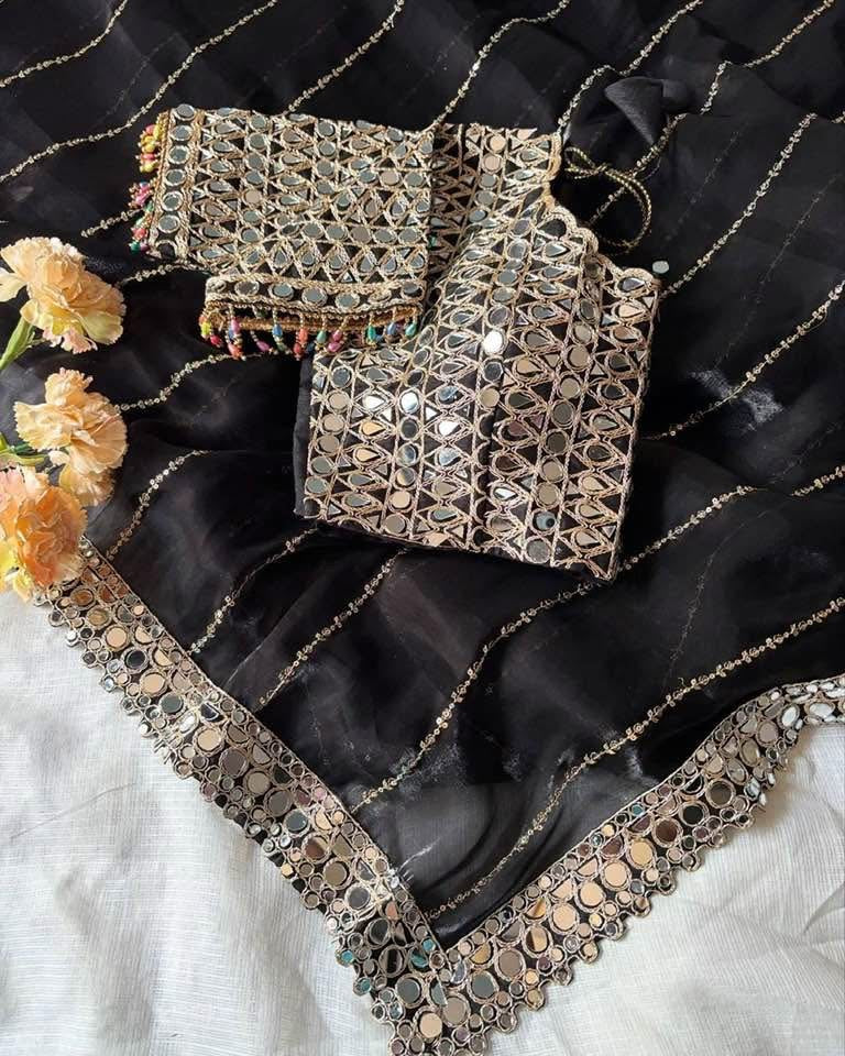 Designer  Mirror Work Saree with Heavy Embroidered Blouse | Party Wear & Wedding Saree
