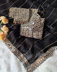 Designer  Mirror Work Saree with Heavy Embroidered Blouse | Party Wear & Wedding Saree