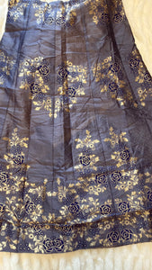 Elegant Banarasi Silk Skirt – Charcoal Gray with Golden Floral Zari Work