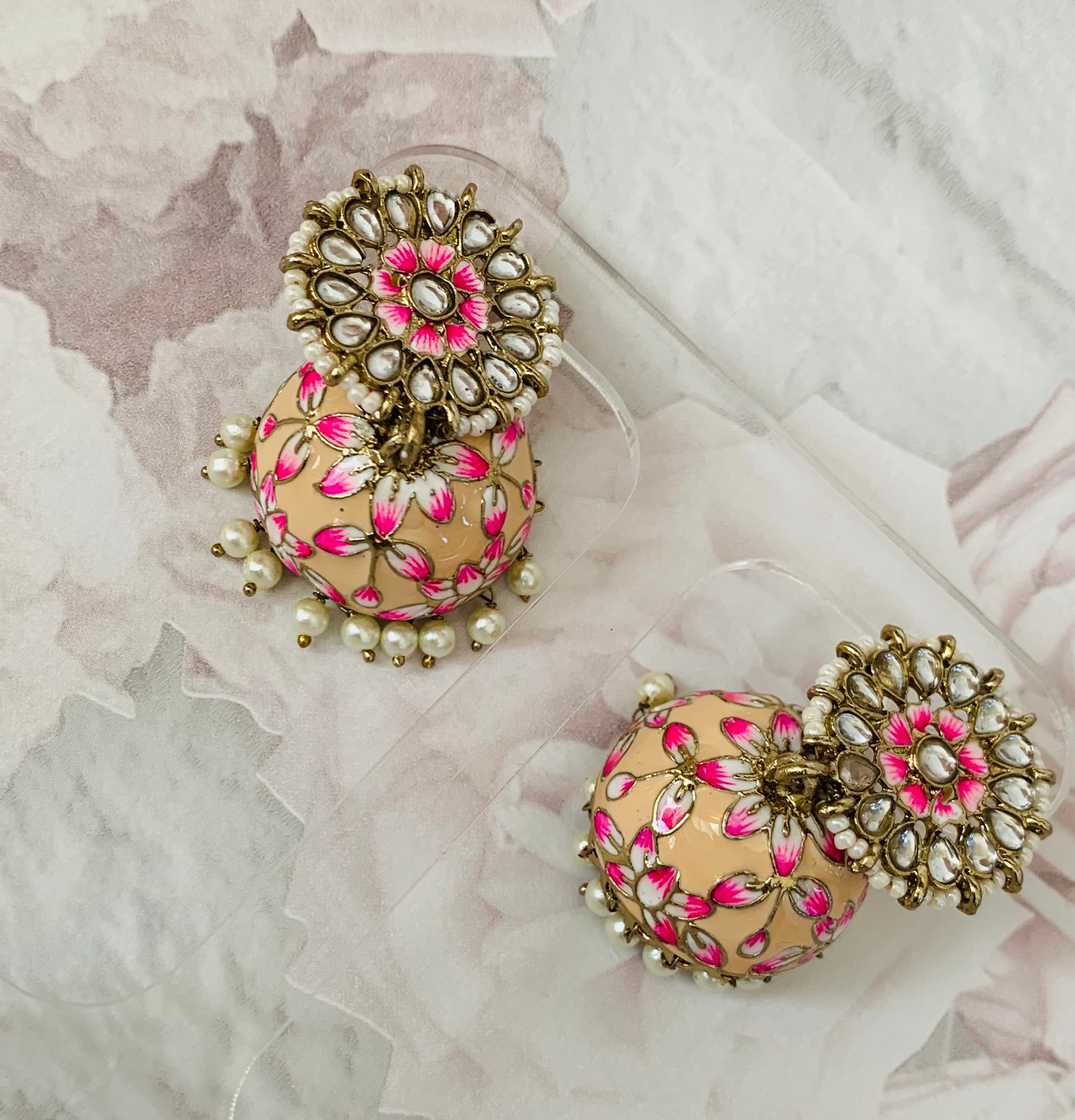 Kundan Pearl Handpainted Meenakari Jhumka Earrings | Traditional Ethnic Jewelry