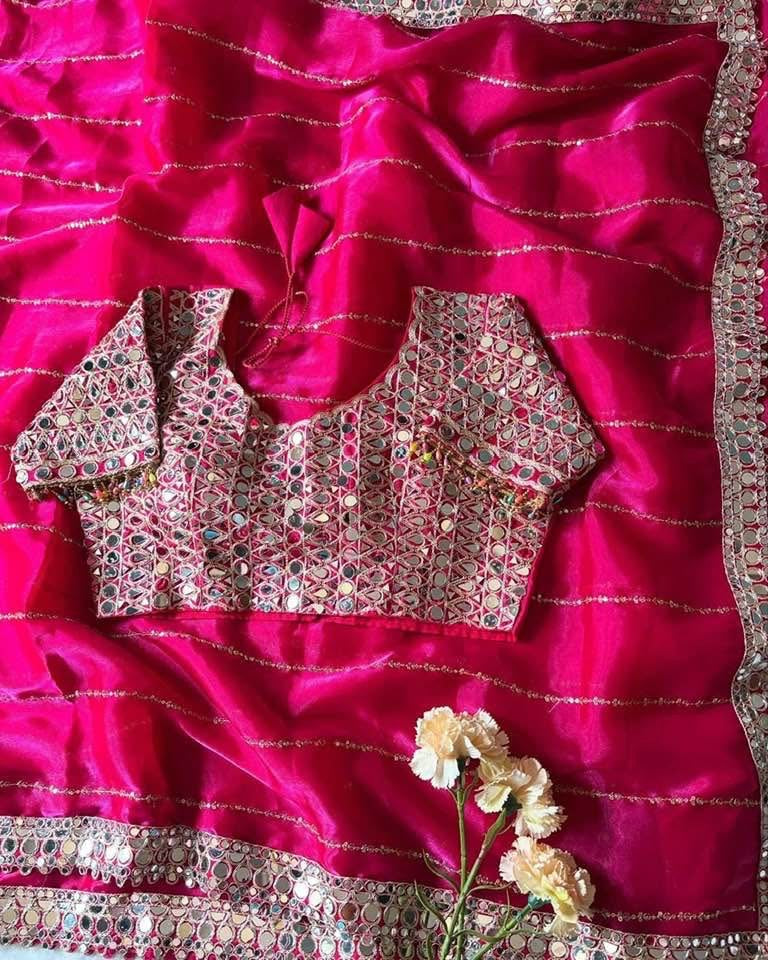 Designer  Mirror Work Saree with Heavy Embroidered Blouse | Party Wear & Wedding Saree