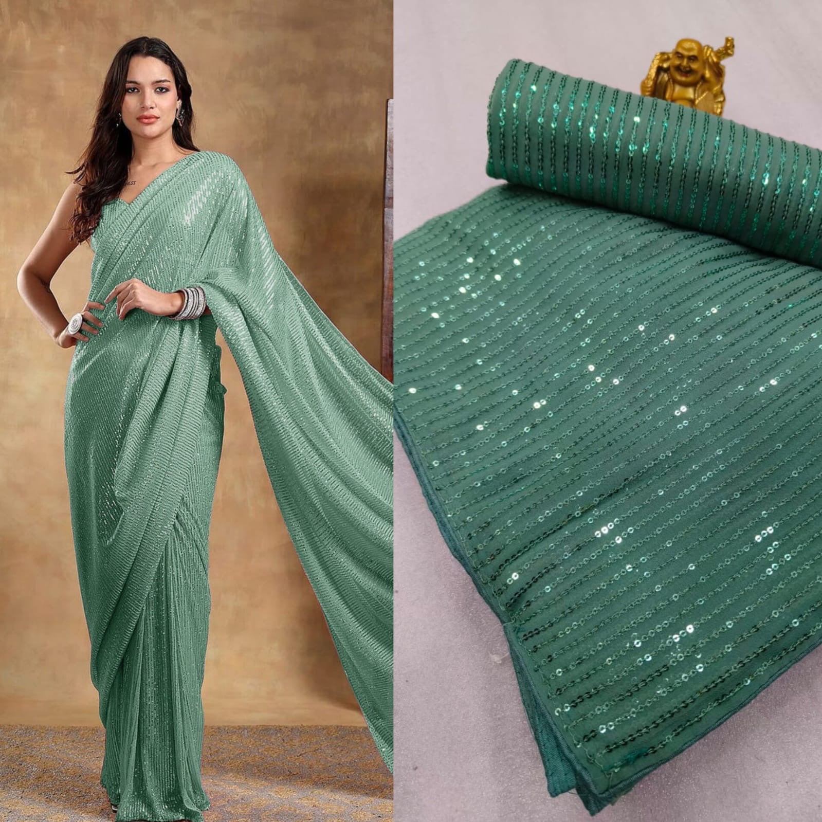 Elegant Sequins Saree with Unstitched Blouse Piece