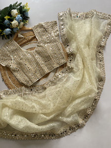 Bollywood Blockbuster Organza Saree with Original Mirror Work & Heavy Embroidered Silk Blouse