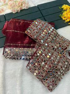 Designer  Mirror Work Saree with Heavy Embroidered Blouse | Party Wear & Wedding Saree