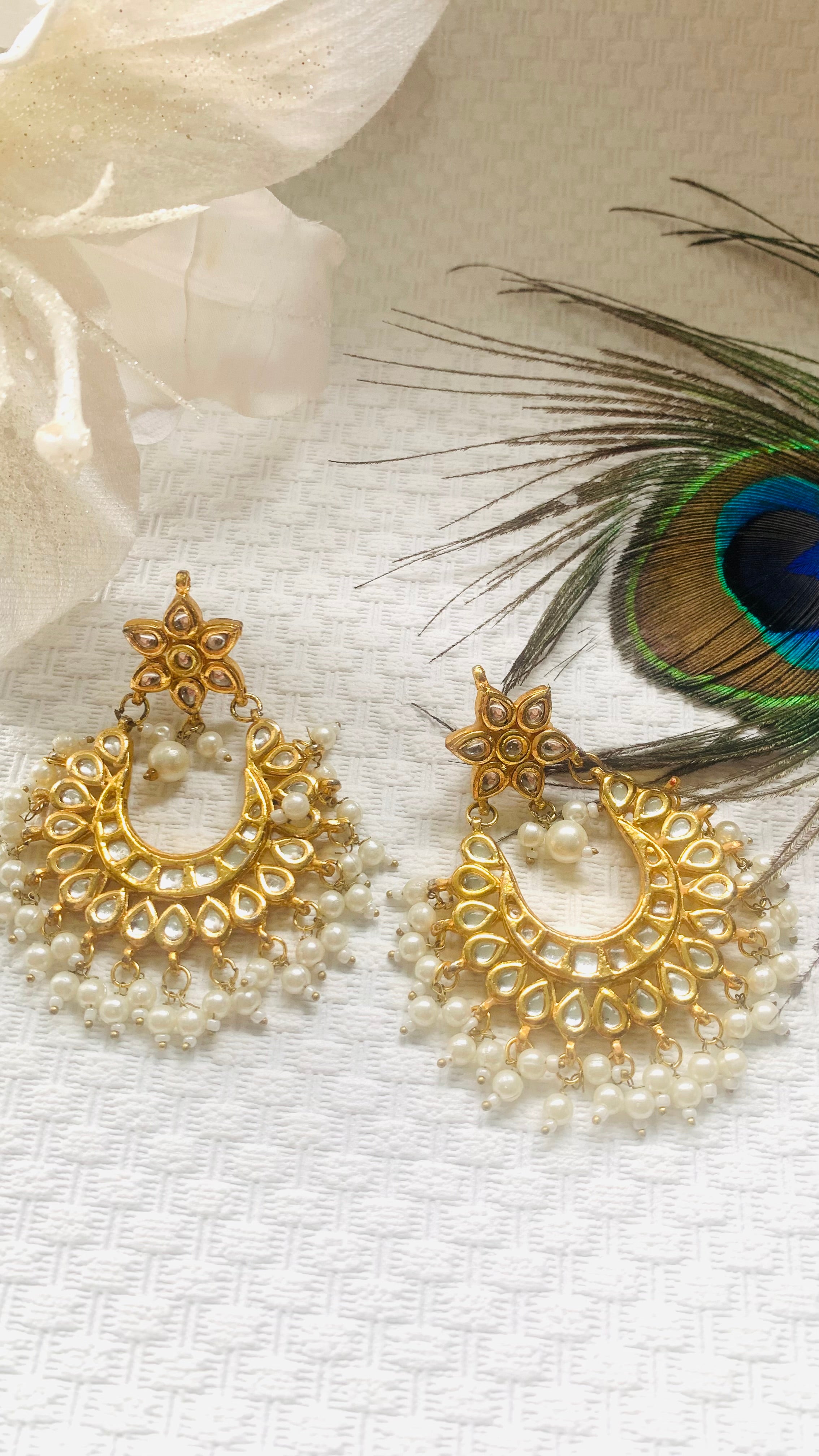 ✨ Kundan Pearl Chandbali Earrings ✨