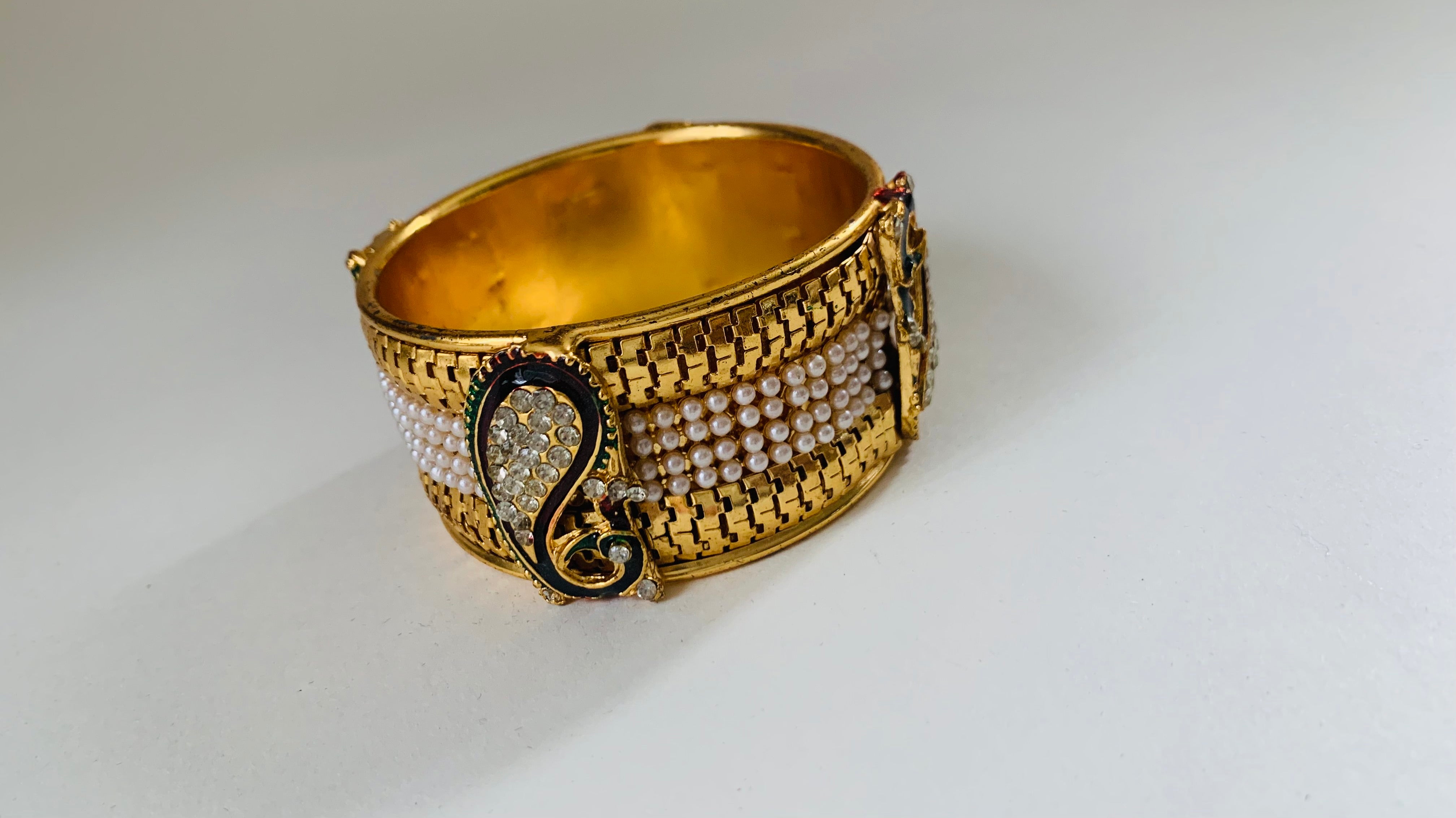 Traditional peacock stone gold pearl bangles / Kara