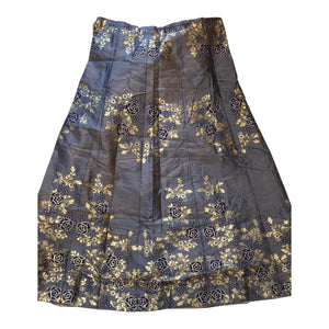 Elegant Banarasi Silk Skirt – Charcoal Gray with Golden Floral Zari Work
