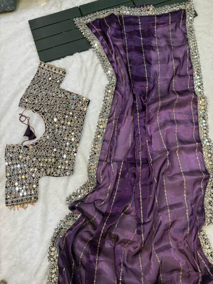 Designer  Mirror Work Saree with Heavy Embroidered Blouse | Party Wear & Wedding Saree