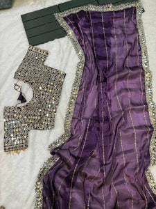 Designer  Mirror Work Saree with Heavy Embroidered Blouse | Party Wear & Wedding Saree