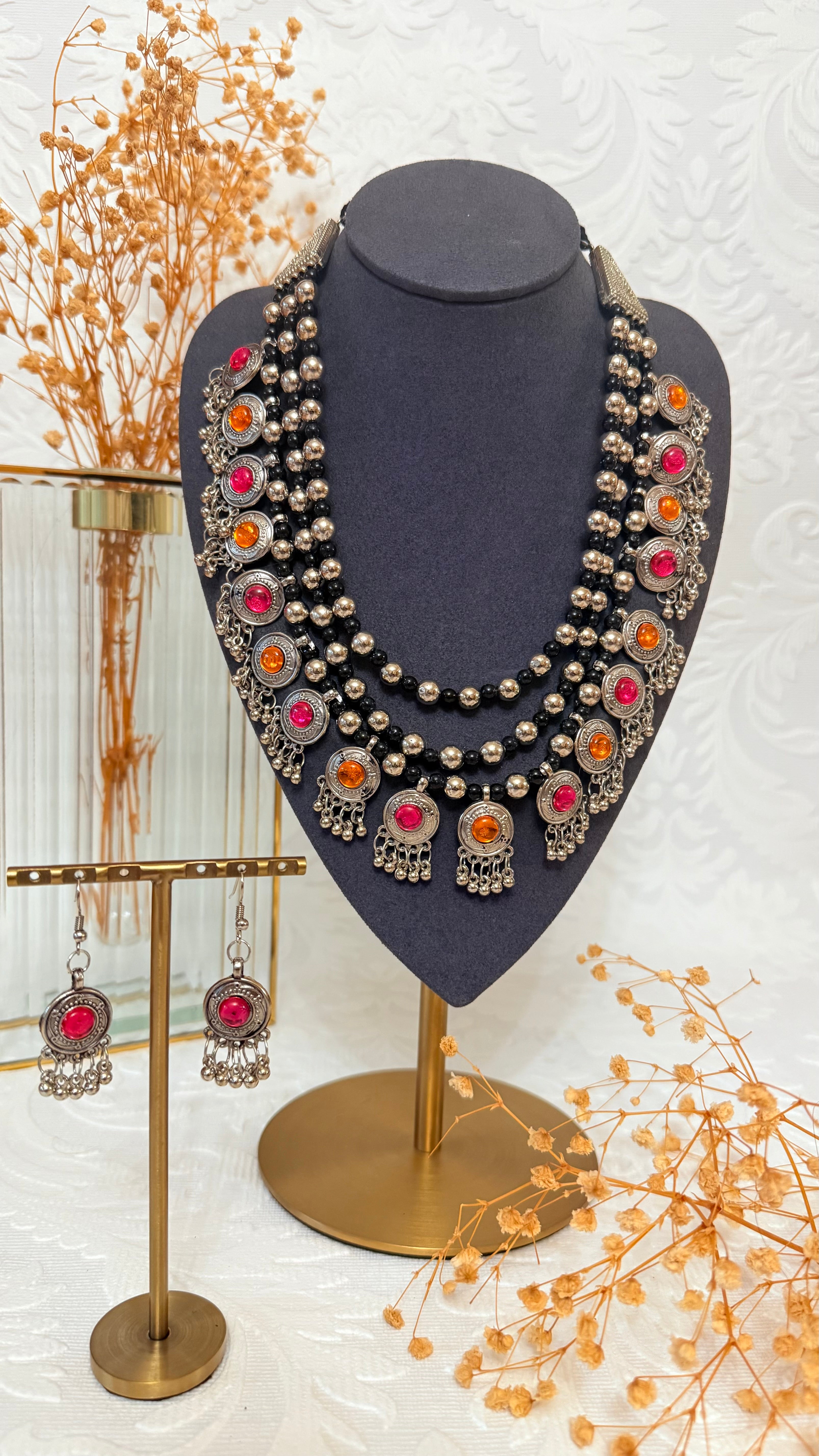 Navratri Special Pink & Orange Jewellery Set | Festive Garba & Dandiya Accessories