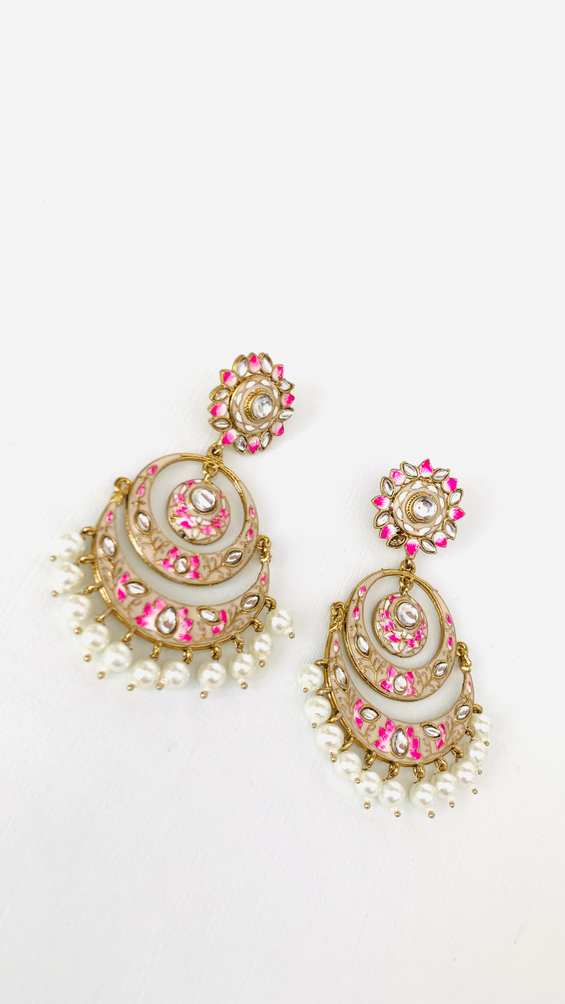 Handpainted Meenakari Kundan Pearl Chandbali Earrings | Traditional Indian Jewelry