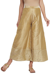 Elegant Golden Silk Palazzo Pants for Women | Festive & Party Wear Bottoms