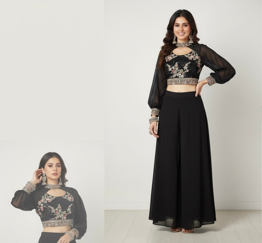 Indo western Sharara with blouse and jacket sleeves