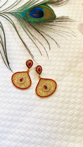 Red jali and stone Elegant earrings