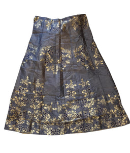 Elegant Banarasi Silk Skirt – Charcoal Gray with Golden Floral Zari Work