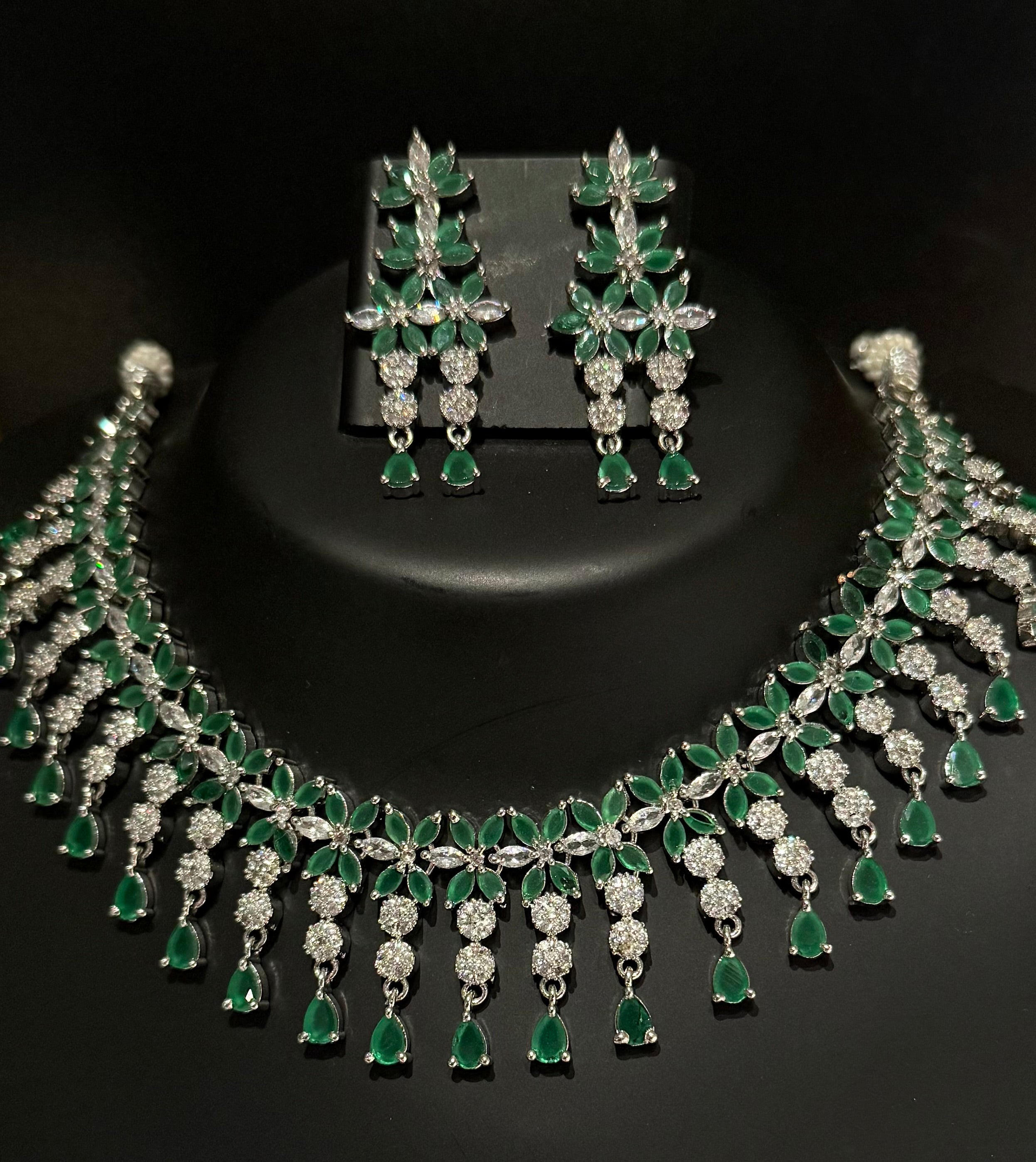 Maira - emerald / green Elegant Cubic Zirconia Necklace Set – Sparkling Bridal & Party Wear Jewellery